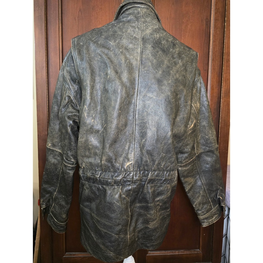 New River Sports NRS Distressed Leather Jacket Brown Black Vintage Mens XL - Picture 3 of 14